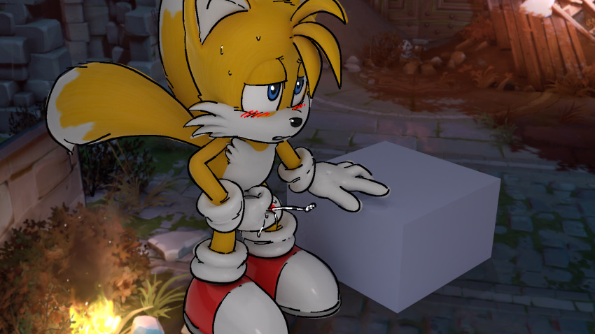 2017 3d anthro blue_eyes blush canine clothing cum erection footwear fox fur gloves machv99 male male_only mammal masturbation multi_tail open_mouth penis sega solo sonic_(series) sonic_the_hedgehog_(series) tails video_games