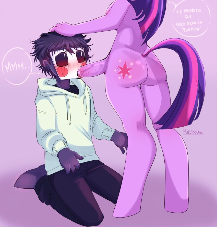 anthro_male ass blowjob blush breasts cakeplayer101 dialogue friendship_is_magic futa_on_male futanari hasbro male my_little_pony penis purple_hair twilight_sparkle_(mlp) youtube