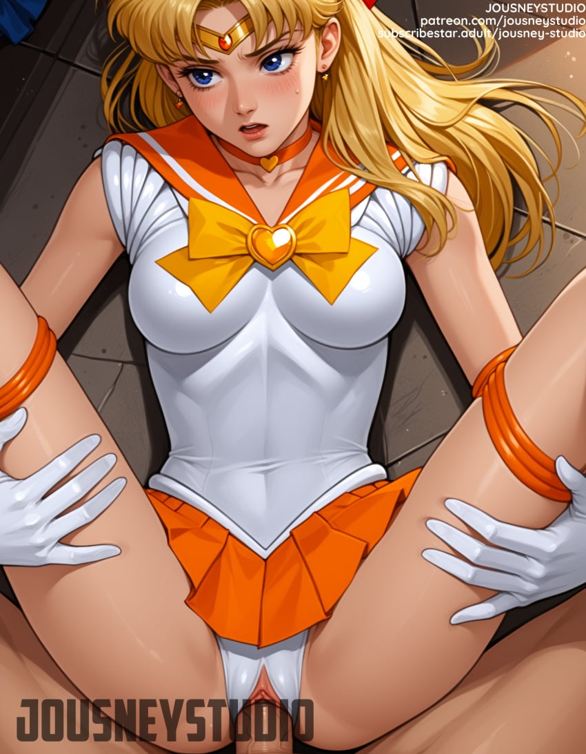 1boy ai_generated aino_minako bishoujo_senshi_sailor_moon blonde_hair blue_eyes blush bow breasts choker clothed_female clothed_female_nude_male clothed_sex clothing clothing_aside covered_navel earrings female gloves hairbow heart heart_brooch jewelry jousneystudio leotard long_hair lying magical_girl male minako_aino miniskirt on_back open_mouth orange_choker orange_sailor_collar orange_skirt panties panties_aside penis sailor_collar sailor_moon sailor_senshi_uniform sailor_venus sex skirt small_breasts solo_focus spread_legs straight uncensored underwear underwear_aside vagina vaginal_penetration white_gloves white_panties