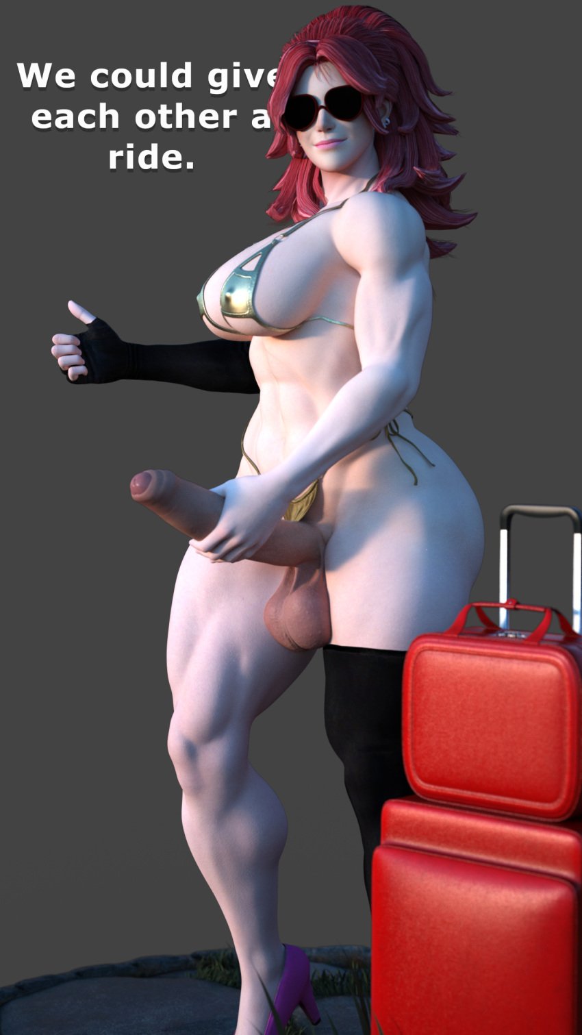 3d abs big_penis bikini cock cock_out erection final_fight foreskin futa_only futanari hdregrets hitchhiking large_penis muscular muscular_futanari partially_retracted_foreskin poison_(final_fight) street_fighter uncut