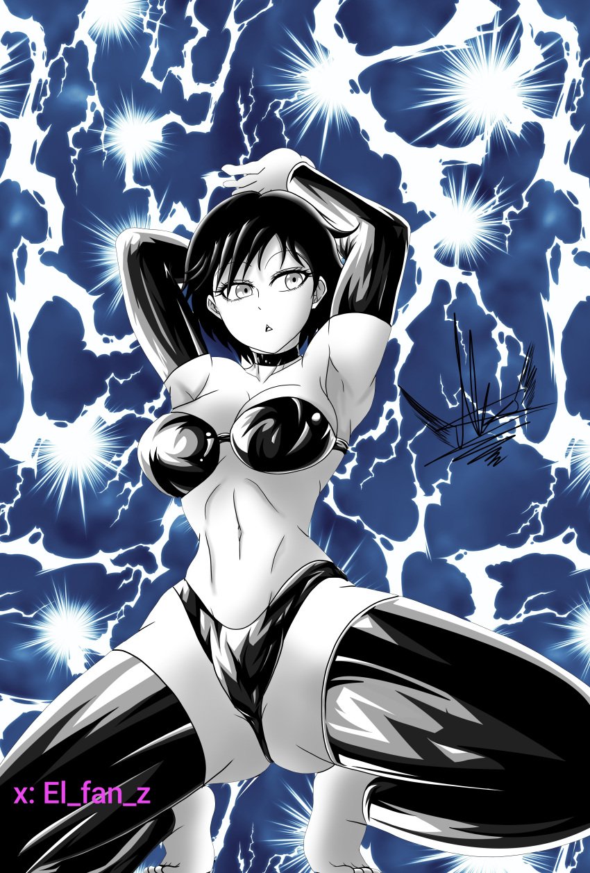 anime anime_style athletic athletic_female bare_midriff bare_shoulders big_hero_6 black_hair breasts busty covered_nipples covering disney eyelashes female female_focus female_only fit fit_female full_body gogo_tomago heroine latex latex_clothing latex_thighhighs lingerie lingerie_bra lingerie_panties marvel marvel_comics medium_breasts prostitution revealing revealing_clothes short_hair solo solo_female tagme thong white_and_black