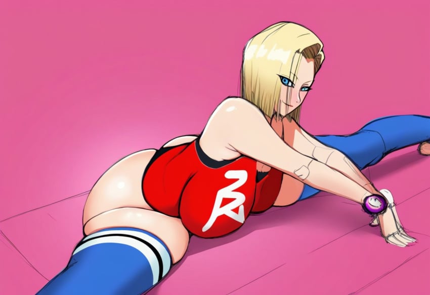 1girls ai_generated android_18 bunanza_ dragon_ball_z flexible huge_ass huge_breasts huge_butt on_ground sketch solo spreading_legs tagme