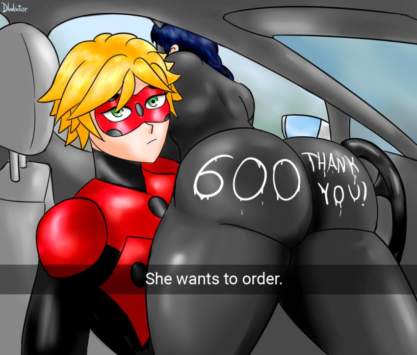 adrien_agreste artist_name big_ass body_writing disney disney_channel dladiator follower_celebration inside_car lady_noir ladynoir marinette_dupain-cheng milestone_celebration miraculous_ladybug mister_bug she_wants_to_order tagme thick_thighs tight_clothing