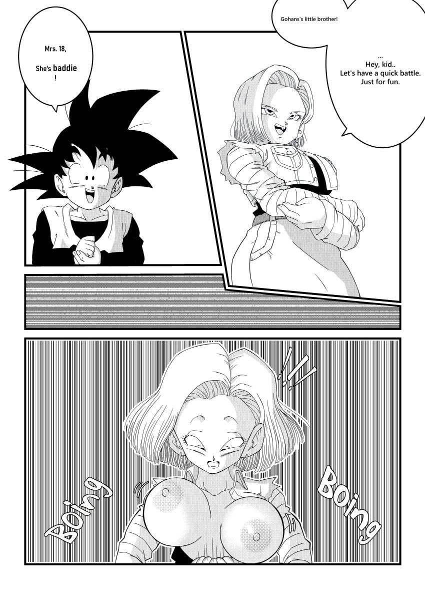 android_18 big_breasts boobs_out breasts breasts_out dragon_ball dragon_ball_super dragon_ball_z goten short_hair short_hair_female son_goten