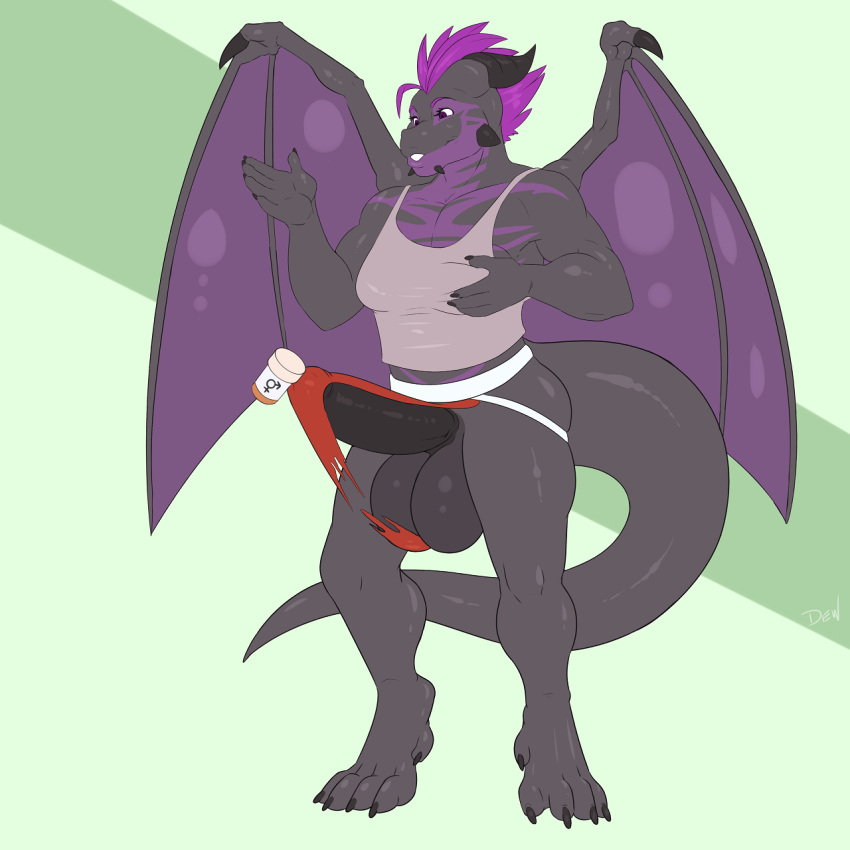 1futa anthro balls barzillai big_balls big_bulge big_penis bulge clothing dewclawpaw dickgirl dragon erection furry futa_only futanari hair horn humanoid_penis intersex jockstrap muscular_dickgirl penis shirt solo standing tail tank_top transformation underwear wings