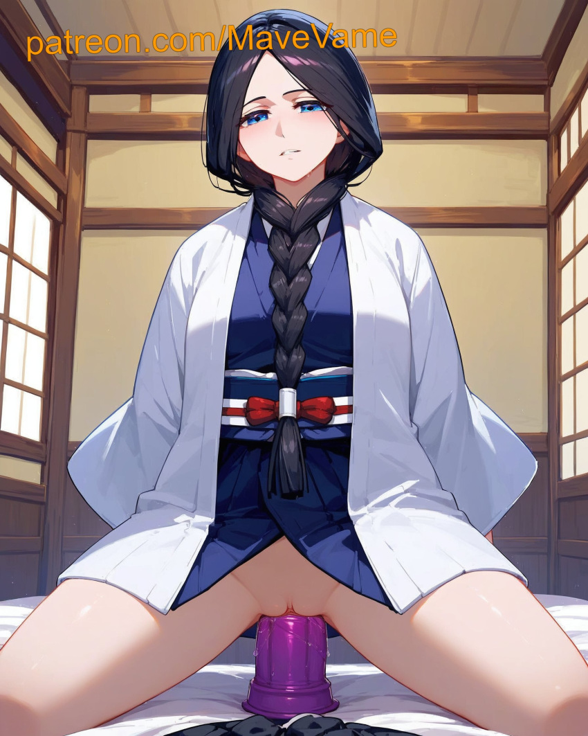 ai_generated black_hair bleach dildo dildo_in_pussy kimono masturbation riding_dildo sex_toy solo unohana_retsu vaginal_penetration