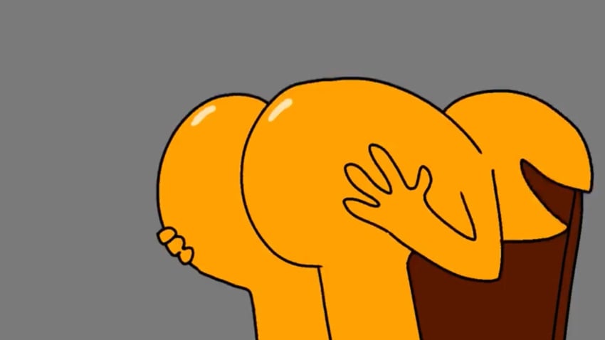 1boy 1male 1man 4_fingers artonio big_ass big_butt brown_chair bubble_ass bubble_butt chair grabbing_ass grabbing_butt grabbing_self gray_background hi_res high_resolution highres huge_ass huge_butt male male_only no_eyes no_penis open_mouth pac-man pac-man_(series) poorly_drawn poorly_drawn_hands skinny skinny_male slim slim_male smile smiling solo solo_male yellow_ass yellow_body yellow_butt yellow_skin