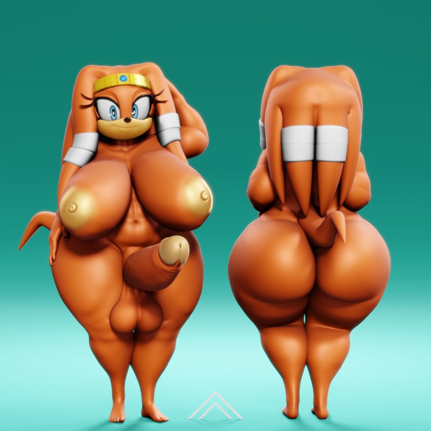 1futa 3d alternate_version_available anthro ass back_view balls big_breasts big_penis futa_only futanari huge_ass penis sonic_(series) thick_thighs tikal_the_echidna vulkyasha wide_hips