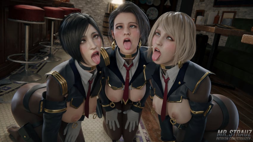 2024 3d 3girls ada_wong ada_wong_(adriana) ahe_gao ahe_gao ahegao_face areolae ashley_graham ashley_graham_(ella_freya) asymmetrical_hair barstool belt big_breasts big_earrings biohazard black_hair bodystocking breastless_clothes breasts breasts_out brown_eyes clothing_cutout detached_collar detached_sleeves detailed detailed_background earrings exposed_breasts exposed_nipples eyes_rolling_back eyeshadow footless_legwear footless_stockings full_body_pantyhose functionally_nude functionally_nude_female gloves hands_on_thighs highly_detailed indoors ineffective_clothing jill_valentine jill_valentine_(sasha_zotova) kneeling kneeling_on_ground leaning_forward legs_together light_makeup lip_gloss makeup mesh_bodysuit military_uniform nipple_ornament nipple_piercing nipples no_visible_genitalia open_mouth partially_clothed pierced_nipples realistic realistic_textures resident_evil resident_evil_2 resident_evil_2_remake resident_evil_3 resident_evil_3_remake resident_evil_4 resident_evil_4_remake revealing_clothes short_hair sleeves soles sticking_out_tongue strauzek thigh_strap thigh_straps toned toned_female tongue tongue_out trio uniform white_gloves