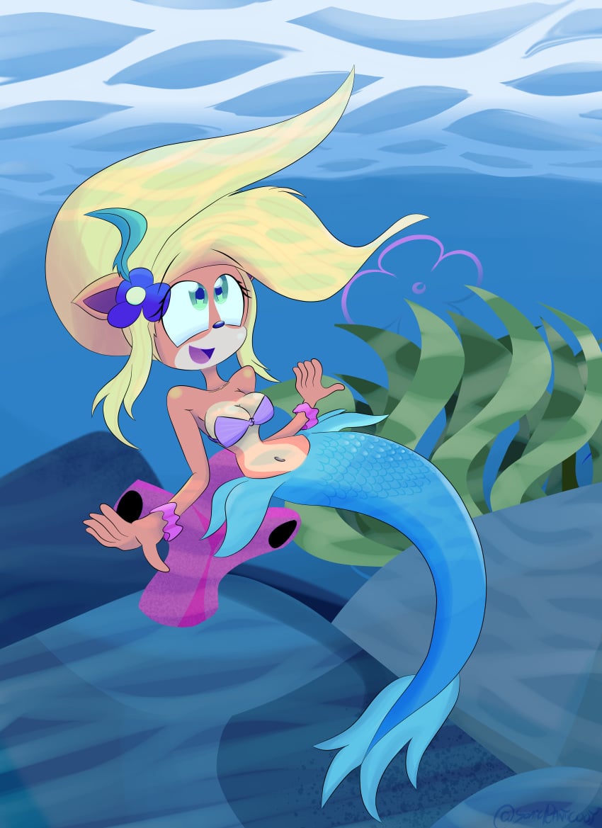 1girls activision bandicoot coco_bandicoot crash_(series) female mermaid solo sonicranticoot underwater