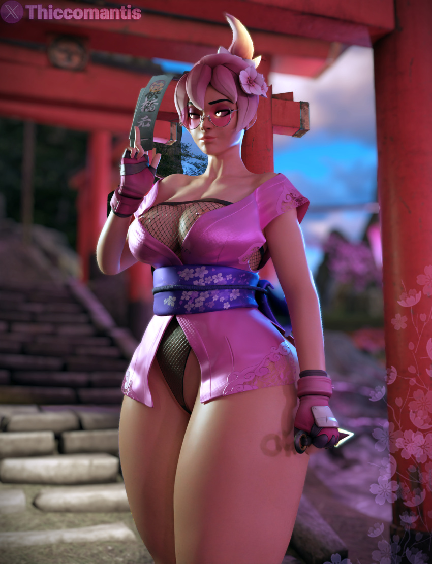 3d 3d_(artwork) big_ass big_breasts big_butt blizzard_entertainment kiriko_(overwatch) kiriko_kamori kunoichi overwatch overwatch_2 sakura_kiriko thiccomantis thick_ass thick_legs thick_thighs