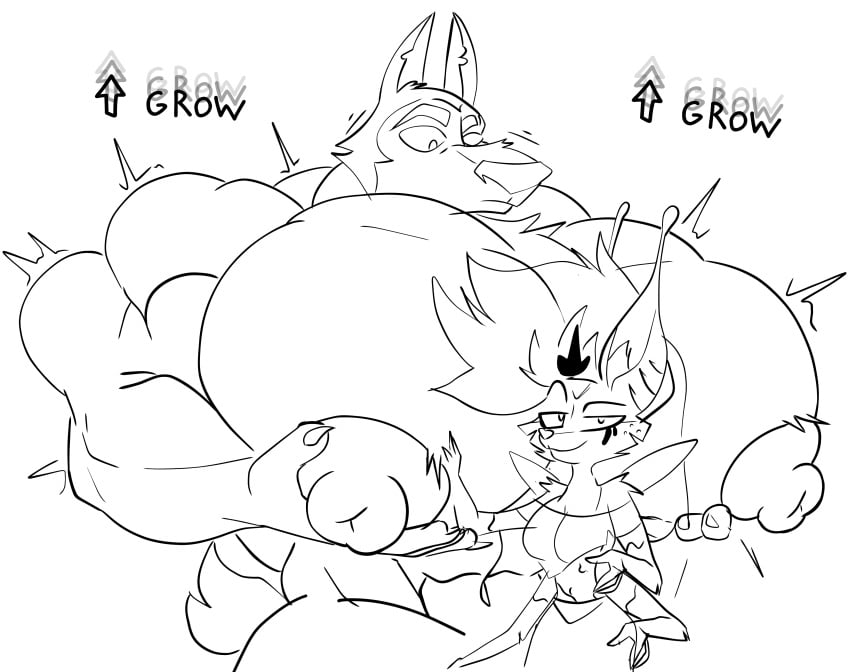 4_arms abs absurd_res anthro arthropod bee big_muscles big_pecs body_size_growth canid canid_demon canine canon_couple claws demon duo female fox growth growth_lines hellhound helluva_boss hi_res huge_muscles huge_pecs hybrid hymenopteran hyper hyper_muscles hyper_pecs insects larger_male long_ears male mammal monochrome multi_arm multi_limb muscle_growth muscular muscular_anthro muscular_arms muscular_male mythological_canine mythological_creature mythology nipples oleanderin pecs queen_bee-lzebub_(helluva_boss) size_difference size_transformation smaller_female transformation vortex_(helluva_boss)