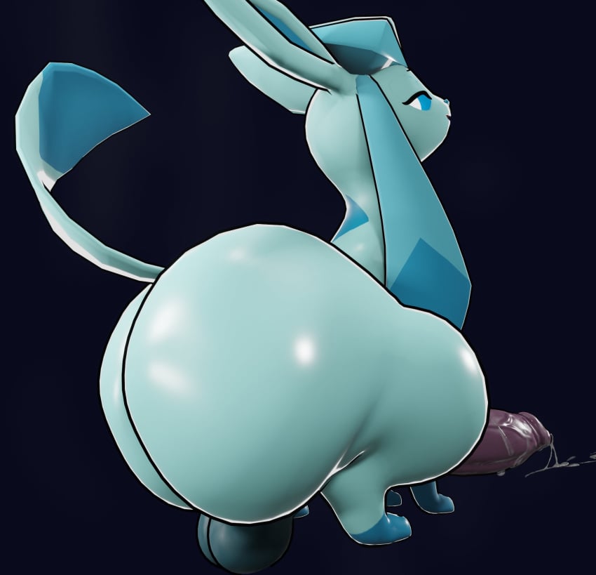 1boy animal_genitalia ass ass_bigger_than_head ass_focus balls big_ass big_balls big_butt big_penis blue_eyes bubble_butt canine canine_genitalia canine_penis curvaceous curvy curvy_figure eeveelution feral game_freak glaceon huge_ass huge_balls huge_cock kingofacesx low-angle_view male male_only nintendo penis pokemon pokemon_(species) precum precum_string solo solo_male squatting tagme thick_thighs