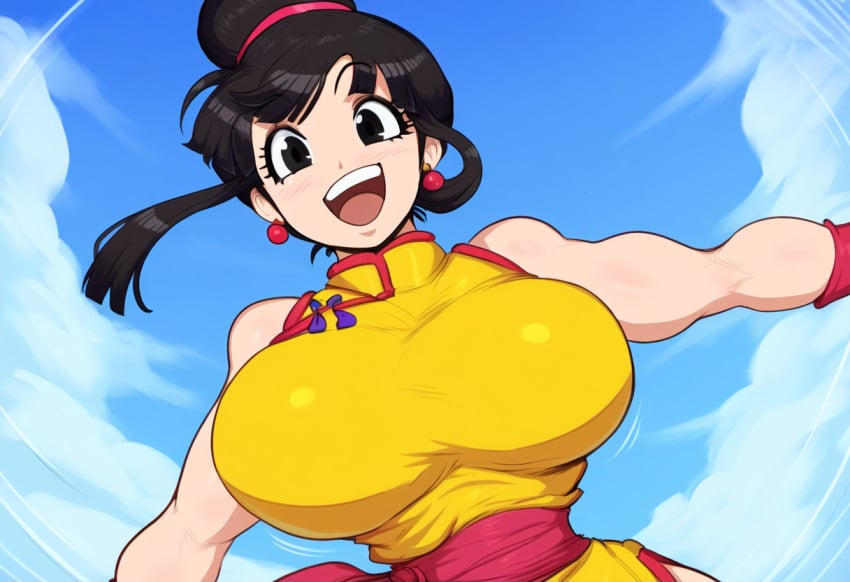 ai_generated black_hair chichi chinese_clothes dragon_ball dragon_ball_super dragon_ball_z female mature_female milf mullon novelai single_hair_bun smile