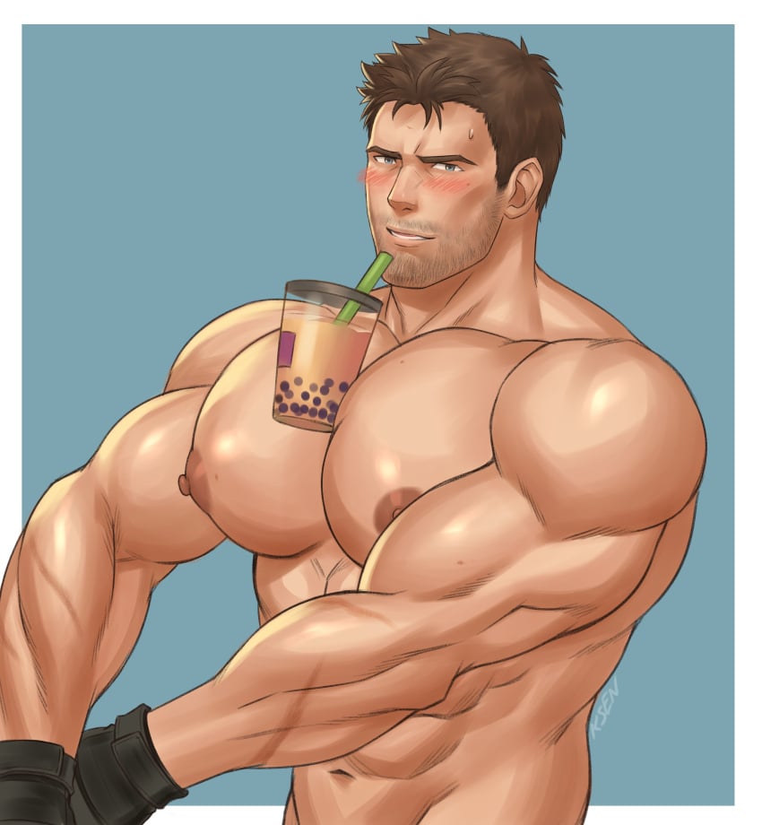 1boy abs bara beard_stubble biceps capcom chris_redfield k_sen212 male male_nipples male_only manly mature_male muscular_male nipples pecs resident_evil resident_evil_5