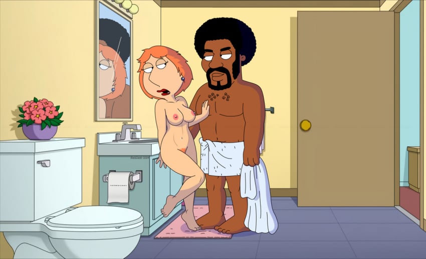 accurate_art_style blackzacek dark-skinned_male family_guy female jerome_washington lois_griffin nude towel_only