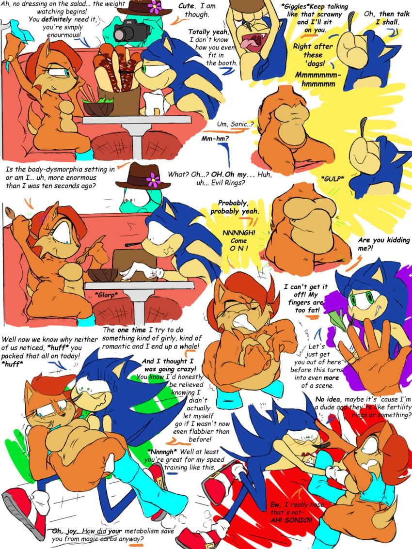 bbw breasts breasts carrying carrying_another carrying_partner chili_dog chubby chubby_anthro chubby_belly chubby_female chubby_thighs comic cursed_item eating fat fat_ass fat_belly fat_female fat_thighs gain growing growth magic money nervous_smile page_2 part2 progression restaurant salad sally_acorn scarletschnoz sequence shocked shocked_expression sonic_(series) sonic_the_hedgehog sonic_the_hedgehog_(archie) sonic_the_hedgehog_(comics) sonic_the_hedgehog_(series) struggling thighs weight weight_gain wg