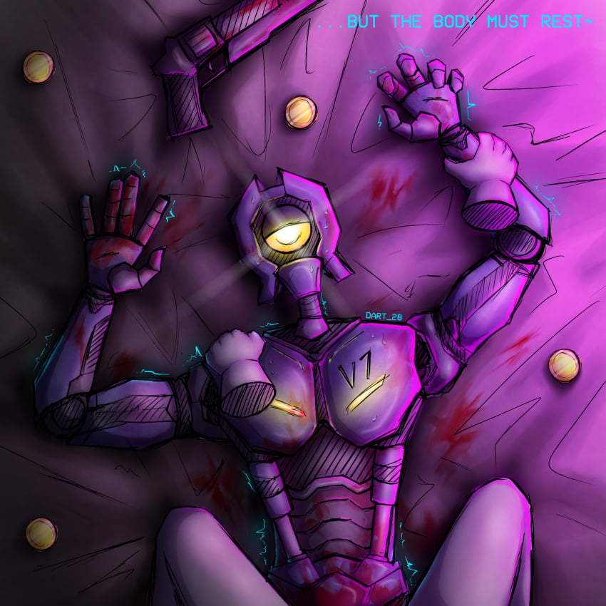 blood creature_of_steel pinned_arms robot robot_boy robot_femboy ultrakill v1_(ultrakill)