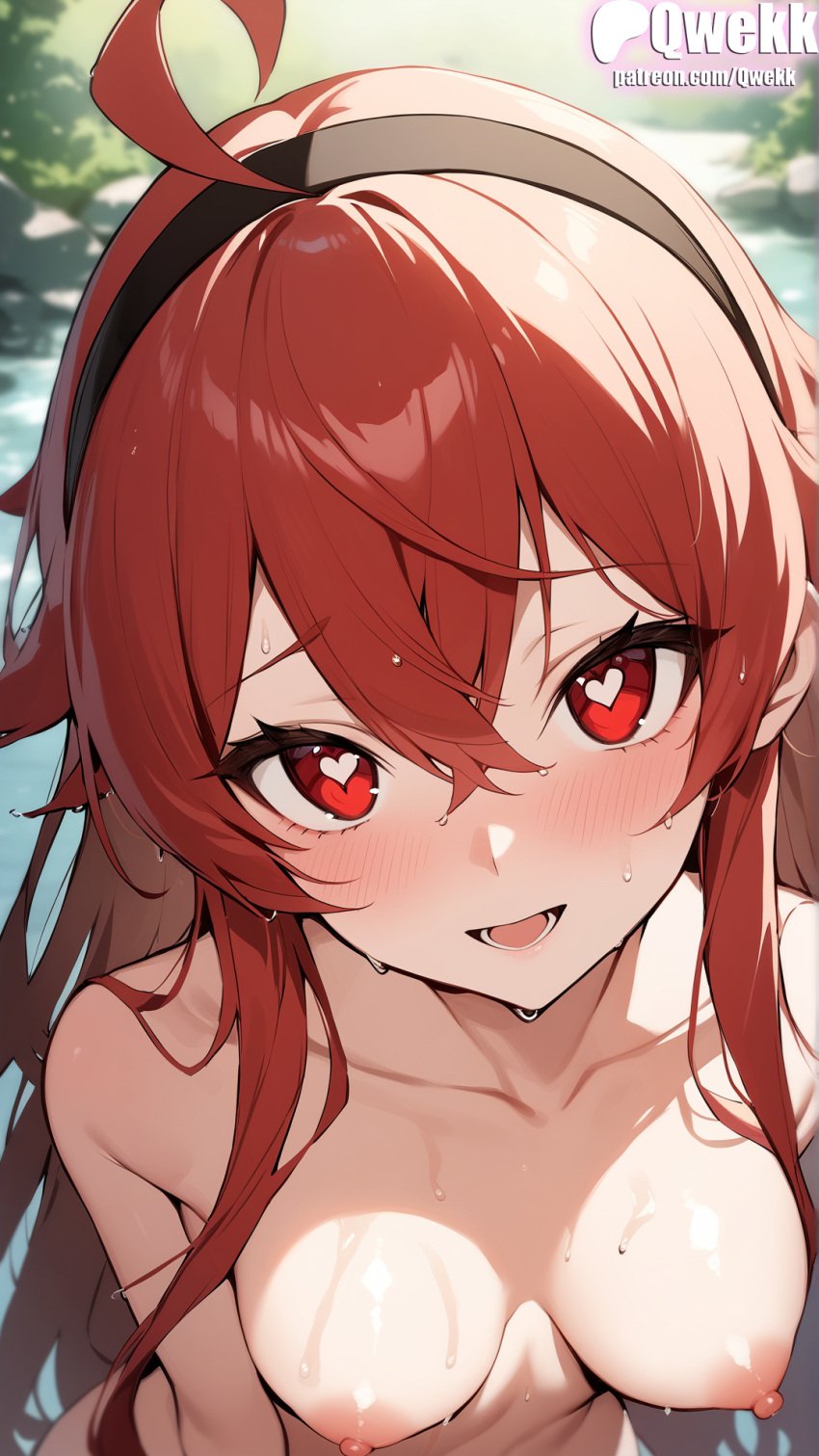 1girls ai_generated blush breasts eris_greyrat female female_only heart-shaped_pupils light-skinned_female light_skin long_hair looking_at_viewer medium_breasts mushoku_tensei mushoku_tensei:_isekai_ittara_honki_dasu naked naked_female nipples open_mouth patreon qwekk red_eyes smile smiling solo stable_diffusion sweat top_view wet wet_body