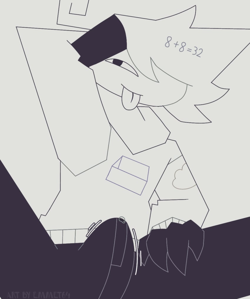 1boy 2024 :p against_wall ahoge arm_behind_head arms_above_head arms_behind_head black_and_white_hair black_pants boner boner_in_pants bulge_through_clothing color colored digital_art digital_drawing_(artwork) digital_media_(artwork) doodle emmet64_(artist) erection_under_clothes fingers fpe fundamental_paper_education genderswap_(ftm) hand_on_thigh hoodie ibispaintx legs_spread male male_only masculine no_ai playful precum precum_bubble precum_through_clothing rule63 rule_63 self_upload short_hair sitting sitting_on_floor solo solo_focus solo_male spread_legs stained_clothes throbbing throbbing_penis tongue_out two_tone_hair white_hoodie zip_(fundamental_paper_education)