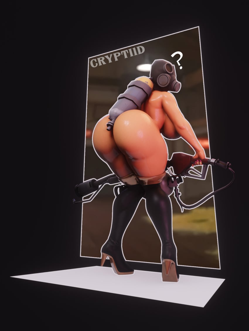 absurd_res absurdres ass ass_focus bent_over big_ass big_breasts breasts clothing confused confusion crypti1d female female_focus female_only fempyro functionally_nude heels high_heel_boots high_heels mask pyro rule_63 skimpy solo solo_female solo_focus standing team_fortress_2 tf2 thighhighs valve