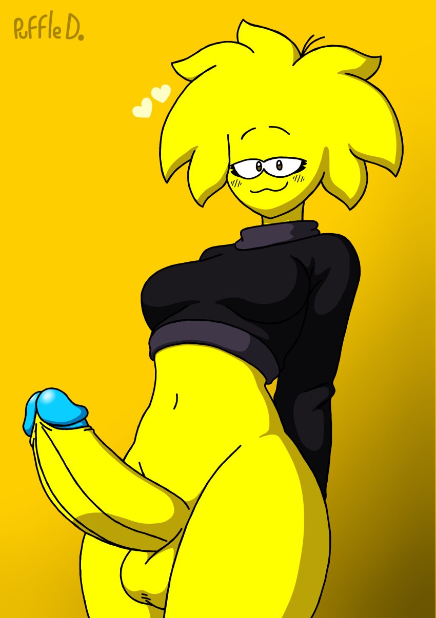 1futa :3 balls bottomless breasts clothed clothing club_penguin curvy erection futa_only futanari huge_cock humanoid partially_clothed penis puffle puffledreemurr smooth_balls smooth_penis solo standing sweater thick_thighs wide_hips yellow_fur