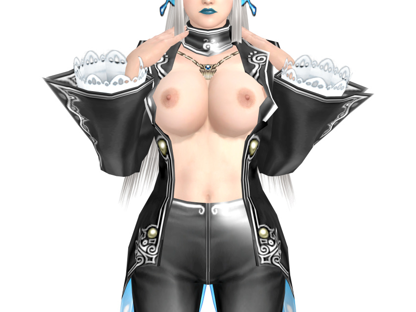 1girls breasts female jacket king_of_fighters king_of_fighters_maximum_impact large_breasts lipstick lordryu luise_meyrink no_bra pale-skinned_female pale_skin pants topless voluptuous white_background white_hair xnalara