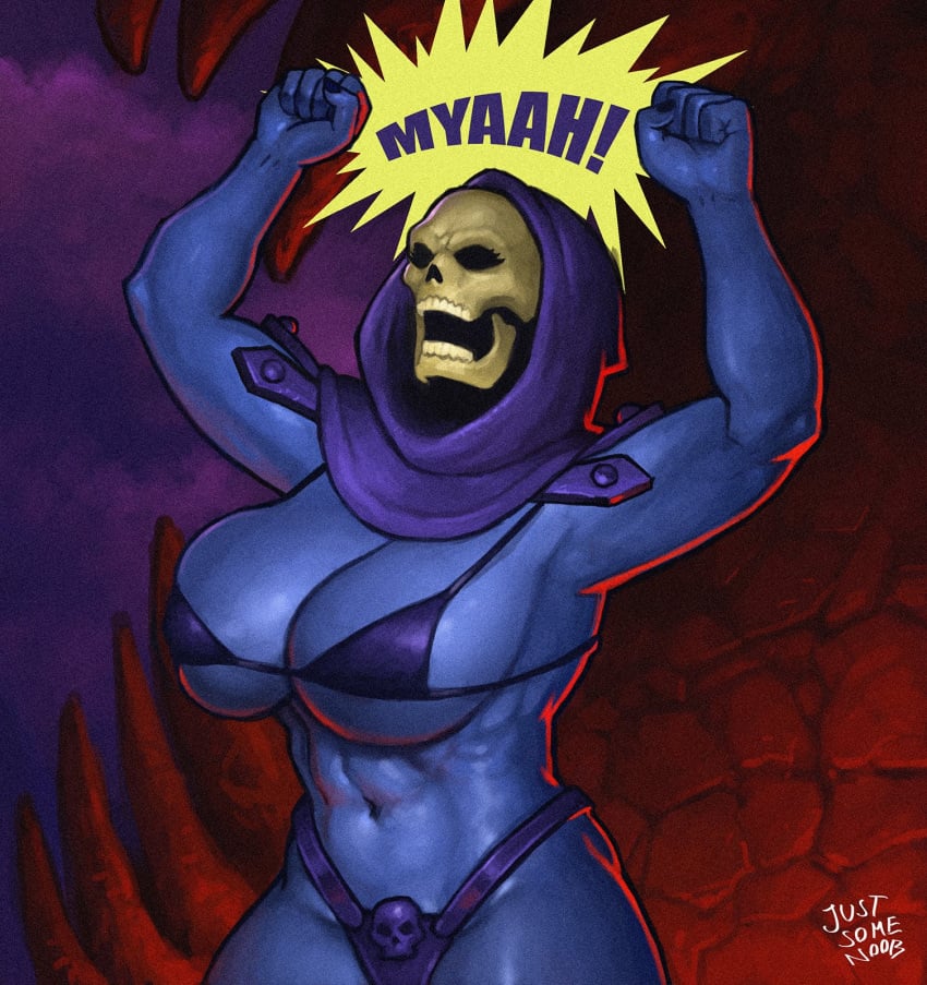 alternate_version_at_source alternate_version_available bikini bikini_top cloak fanart female_focus female_only genderbent genderswap_(mtf) gigantic_breasts hourglass_figure huge_breasts justsomenoob masters_of_the_universe meme no_visible_genitalia nonsexual parody pinup purple_skin rule_63 shitpost six_pack skeleton skeletor solo_female wide_hips