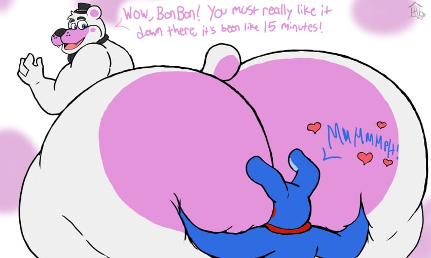 ass ass_bigger_than_head bear blue_fur bonnie_(fnaf) bowtie bunny cyan_eyes face_in_ass five_nights_at_freddy's five_nights_at_freddy's:_sister_location fnaf fnaf_sister_location freddy_(fnaf) funtime_bonnie_(fnaf) funtime_freddy funtime_freddy_(fnafsl) gay heart pink_fur puppet_bonnie_(fnafsl) scottgames tykehictow white_fur