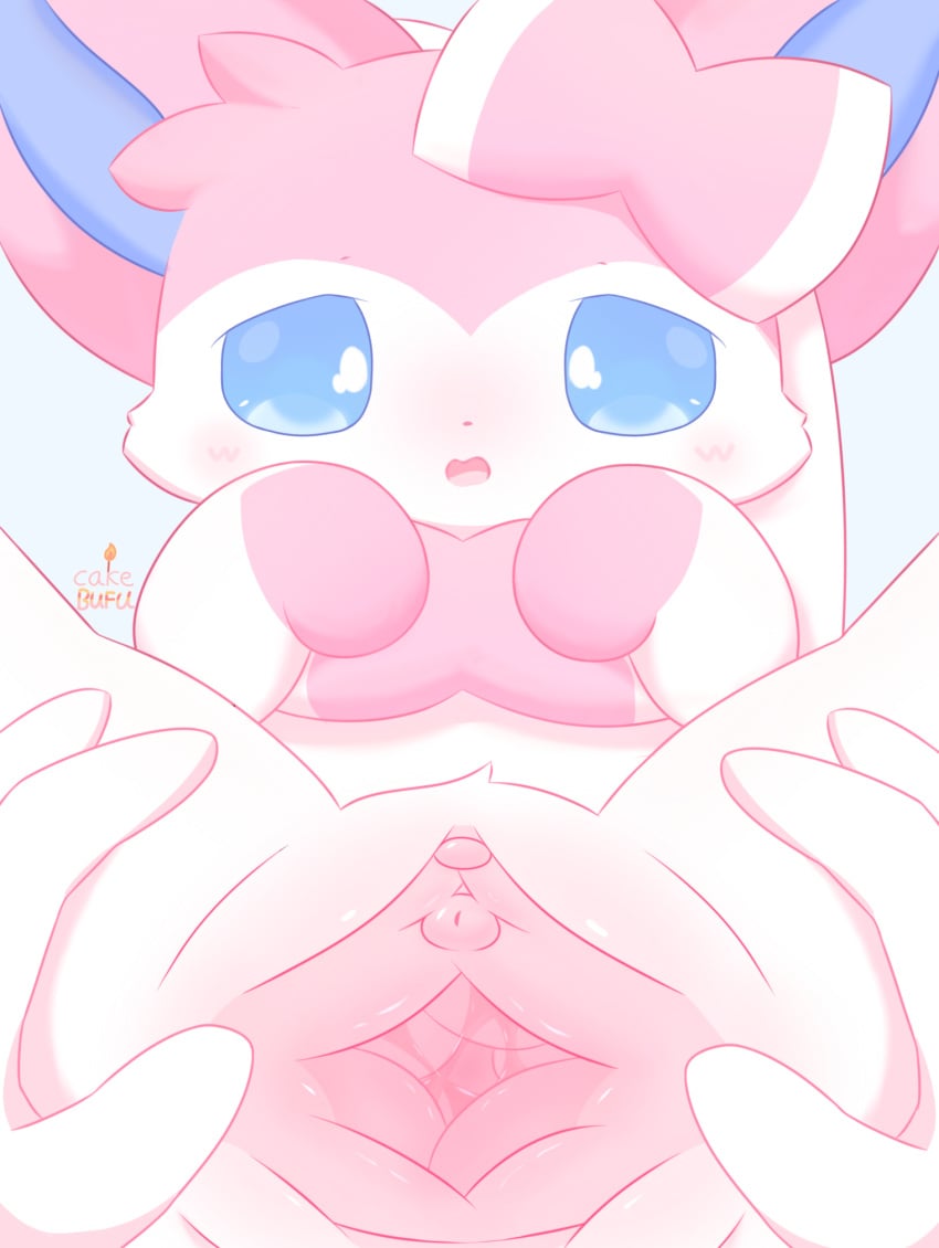 cakebufu canid canine eeveelution female feral generation_6_pokemon genitals hi_res mammal nintendo pokemon pokemon_(species) pussy solo sylveon