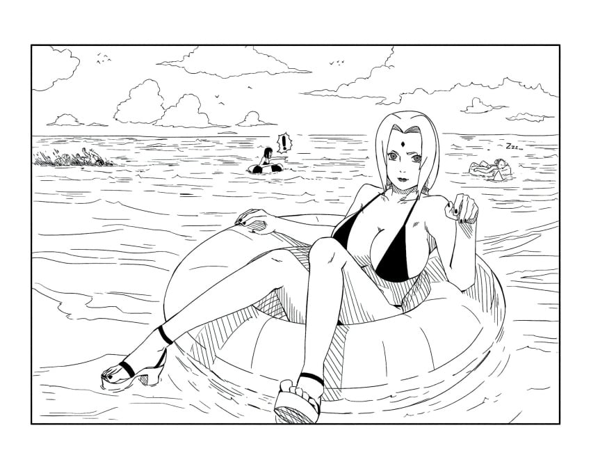 ! 1animal 2boys 2girls accurate_art_style beach belly big_breasts bikini bikini_bottom bikini_top black_and_white book breasts cleavage danger exclamation_point feet female_focus floater hatake_kakashi heels high_heels huge_breasts humor in_water inflatable large_breasts lipstick makeup midriff might_guy milf monochrome multiple_boys multiple_girls nanxdaime naruto naruto:_the_last naruto_(classic) naruto_(series) naruto_shippuden ocean oppai pointing relaxing revealing_swimsuit scared screaming shark shark_fin shizune skimpy_bikini sleeping smile solo solo_focus swimming swimsuit toes tsunade unaware voluptuous voluptuous_female water zzz