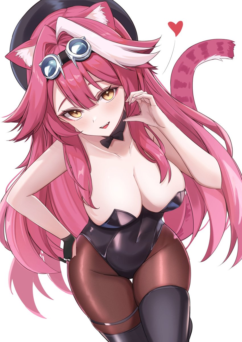 1girls 2d 2d_(artwork) alternate_costume animal_ears animal_tail big_breasts black_bunnysuit bunnysuit eyewear eyewear_on_head female female_focus female_only front_view heckler_kai high_resolution highres hololive hololive_english hololive_english_-justice- hourglass_figure light-skinned_female light_skin looking_at_viewer panther_ears panther_girl panther_tail pink_hair raora_panthera simple_background smiling smiling_at_viewer solo solo_female solo_focus standing tight_clothing two_tone_hair virtual_youtuber vtuber vtuberfanart white_background white_hair yellow_eyes young younger_female