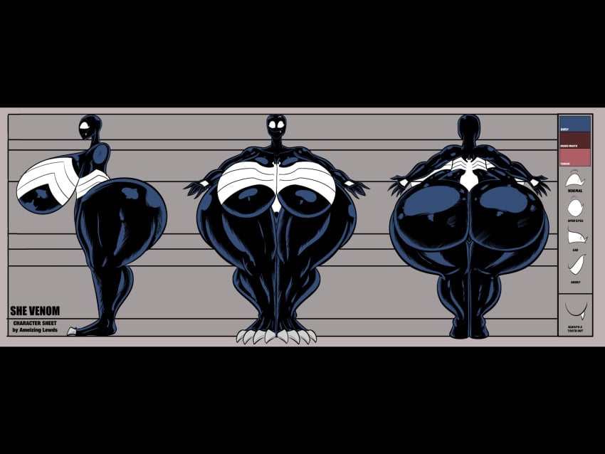 2d 2d_(artwork) ameizing_lewds character_sheet featureless_breasts female huge_ass huge_breasts hyper hyper_ass hyper_breasts marvel marvel_comics she-venom she-venom_(ameizing_lewds) venom venom_(marvel)