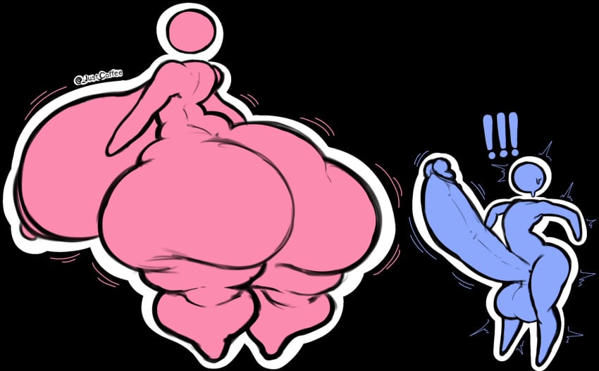 1boy 1girls chubby chubby_female cumlord cumlord_(artist) fat_ass hyper hyper_ass hyper_breasts hyper_penis just_coffee larger_female size_difference small_but_hung smaller_male stick_figure