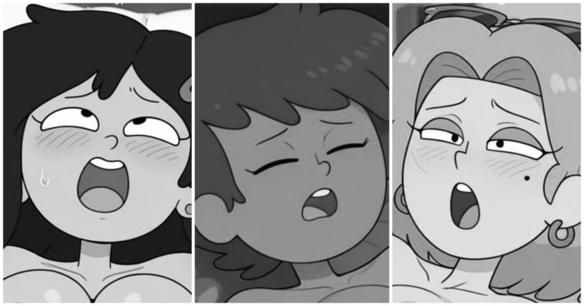 ahegao ai_generated amphibia amphibia_(finale) amphibia_(series) anne_boonchuy asian big_breasts black_eyes black_hair blonde_hair blush breasts brown_hair closed_eyes collage dark-skinned_female disney disney_channel earrings female female_only greyscale hairclip light-skinned_female long_hair marcy_wu medium_hair moaning orgasm ponytail sasha_waybright sunglasses sunglasses_on_head taiwanese thai