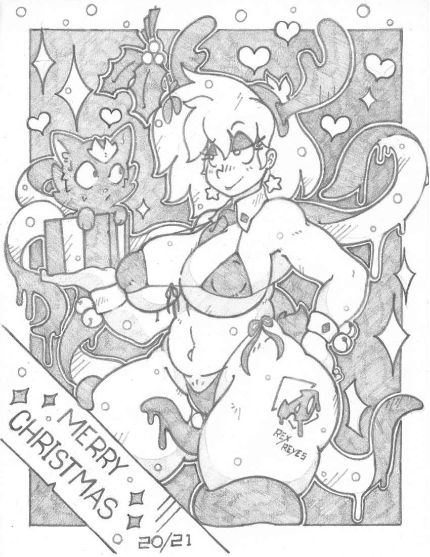 christmas christmas_present female lori_loud monochrome nickelodeon reindeer_antlers rex_reyes tentacle the_loud_house