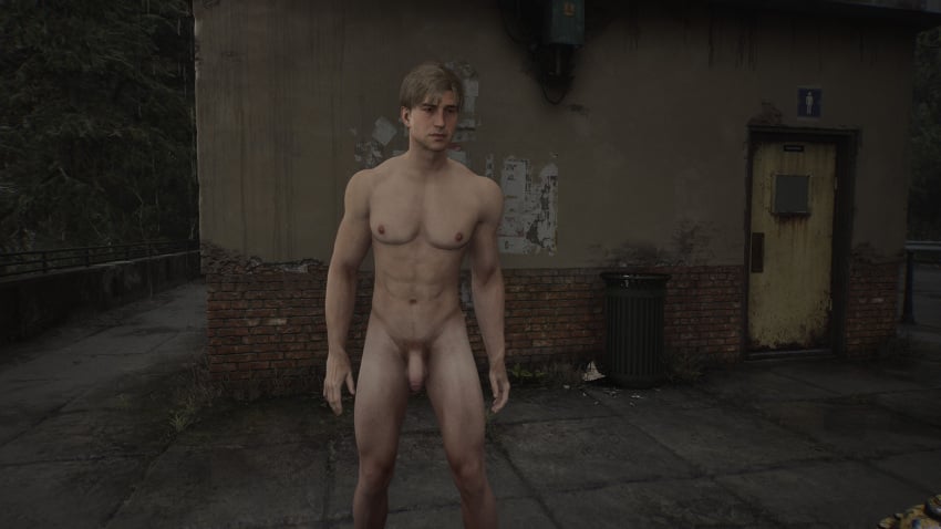 1boy edit flaccid james_sunderland luxosmods male_focus mod nude outdoors pecs penis silent_hill silent_hill_2 silent_hill_2_remake solo