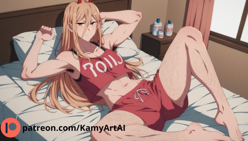 ai_generated armpit_fetish armpits chainsaw_man female hairy_armpits hairy_legs hairy_thighs kamyartai power_(chainsaw_man)