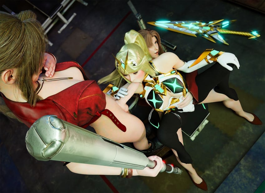 1girls 2futas 3d aerith_gainsborough big_ass big_breasts crossover fellatio female final_fantasy final_fantasy_vii final_fantasy_vii_remake futa_on_female futanari green_eyes ifalna milf mother_and_daughter mythra mythra_(xenoblade) oral rsilver spitroast square_enix vaginal_penetration xenoblade_(series) xenoblade_chronicles_2