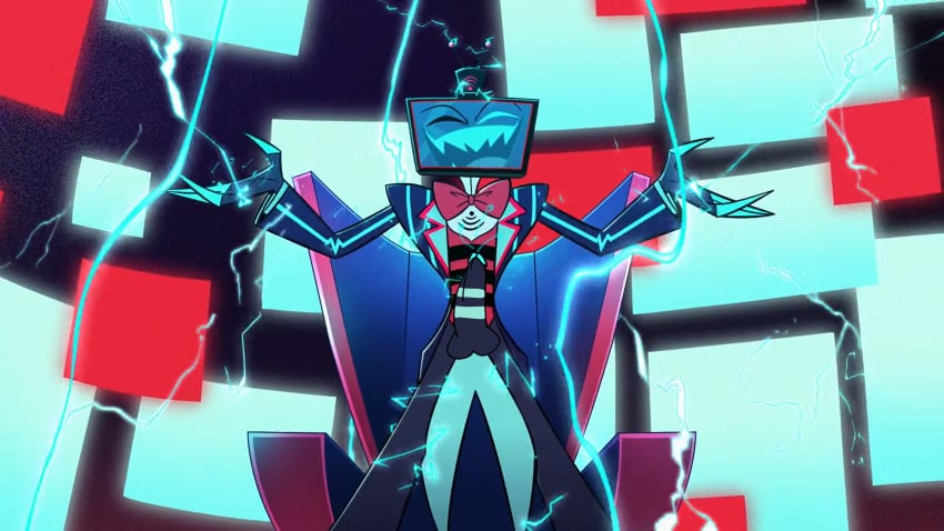 blue_markings hazbin_hotel screencap screenshot screenshot_edit sensua_arts solo_male tv_head vivziepop vox_(hazbin_hotel)