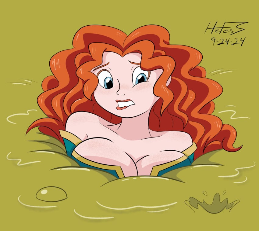 brave breasts female female_only hefess merida mud quicksand solo