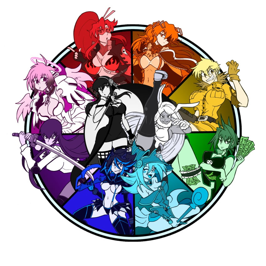 6+girls asuka_langley_sohryu big_breasts breasts color_wheel_challenge dark_magician_girl female female_focus hellsing highschool_of_the_dead huge_breasts ikaros kill_la_kill long_hair malandra_artz matoi_ryuuko multiple_girls neon_genesis_evangelion rumi_usagiyama saeko_busujima short_hair sora_no_otoshimono spy_x_family tengen_toppa_gurren_lagann thick_thighs underboob wide_hips yoko_littner yor_briar yor_forger yu-gi-oh!