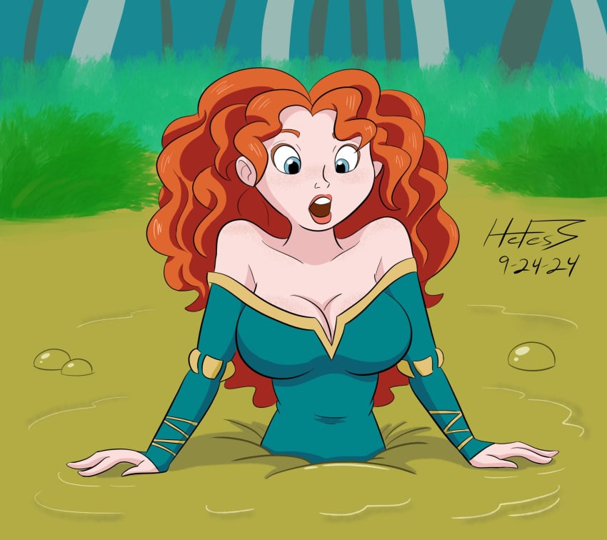 brave breasts female female_only hefess merida mud quicksand solo