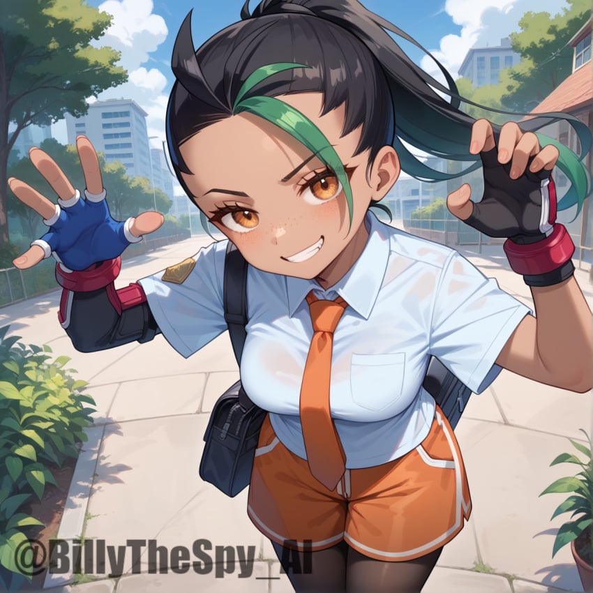 ai_generated billythespy black_hair clothed nemona_(pokemon) pokemon tan_body