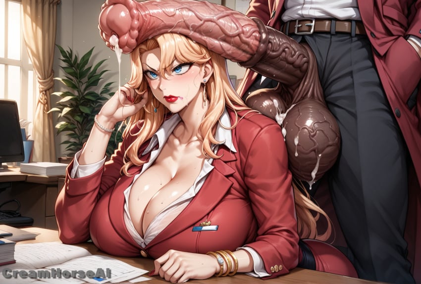 1girls ai_generated angry angry_expression angry_face angry_sex big_ass big_balls big_breasts big_butt big_eyes big_penis blonde_hair blue_eyes blush business_suit business_woman cleavage covered_in_cum creamhorseai cum cum_covered cum_drip cum_in_mouth cum_inside cum_on_body cum_on_breasts cum_on_face equine_penis excessive_cum eyelashes eyeshadow female high_resolution highres horsecock huge_balls huge_breasts huge_cock human_with_animal_genitalia human_with_horsecock hyper_balls imminent_oral imminent_sex kurashiki_reika long_hair makeup male male/female mascara mature_female milf mommy necklace penis_on_face red_lipstick saimin_seishidou secretary seductive seductive_eyes seductive_look suit testicles tsundere voluptuous voluptuous_female