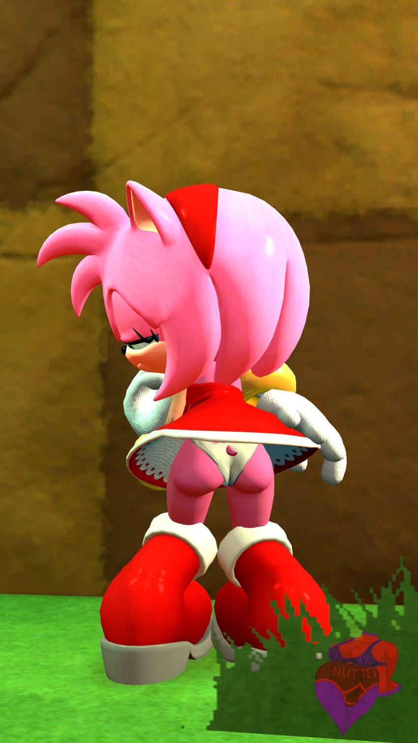 1girls 3d amy_rose anthro ass boots dress embarrassed firenutter furry gloves green_eyes looking_at_viewer looking_back panties pink_fur red_boots red_dress sega short_hair solo solo_female sonic_(series) sonic_the_hedgehog_(series) thighs timid white_gloves white_panties