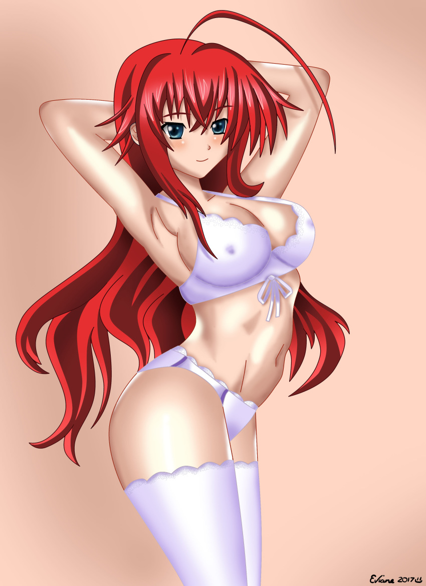 blue_eyes eviane female high_school_dxd lingerie red_hair rias_gremory solo