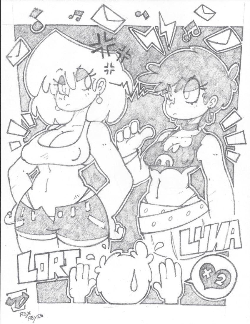 clothed lincoln_loud lori_loud luna_loud monochrome nickelodeon nipples_visible_through_clothing rex_reyes the_loud_house