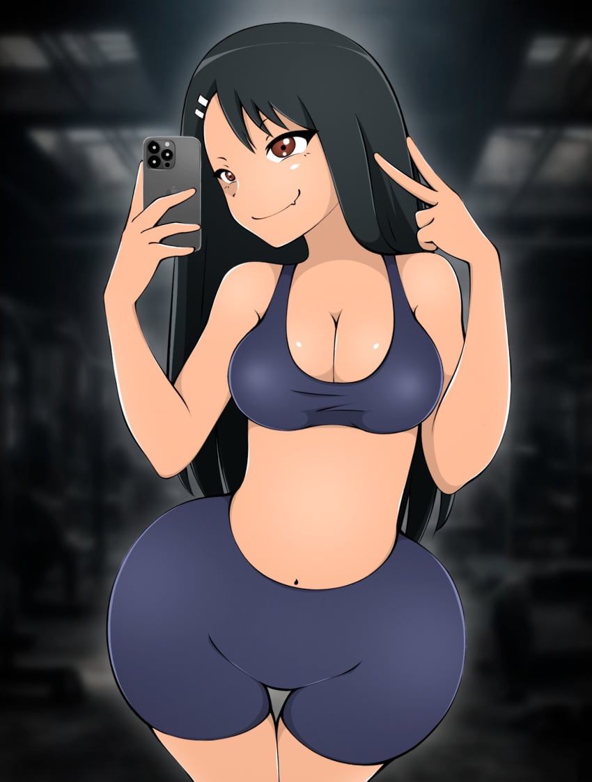 breasts female gym gym_clothes gym_shorts gym_uniform hayase_nagatoro horny horny_female please_don't_bully_me,_nagatoro selfie smile smug smug_face standing zonen404