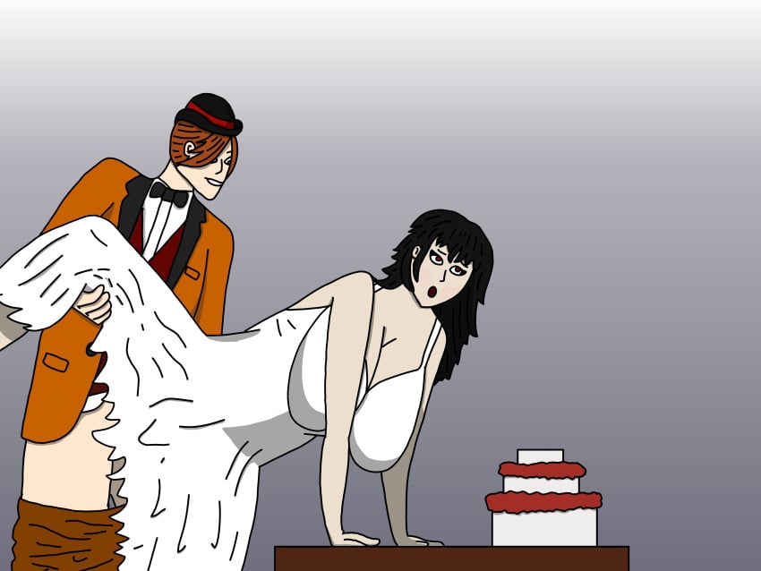 1boy 1girls big_breasts busty clothed clothed_sex digital_media raven_branwen roman_torchwick rooster_teeth rwby self_upload sex side_fuck tuxedo viz_media wedding_cake wedding_dress